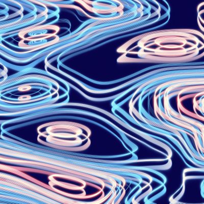Abstract psychedelic background, curved multi-colored lines, neon glow.